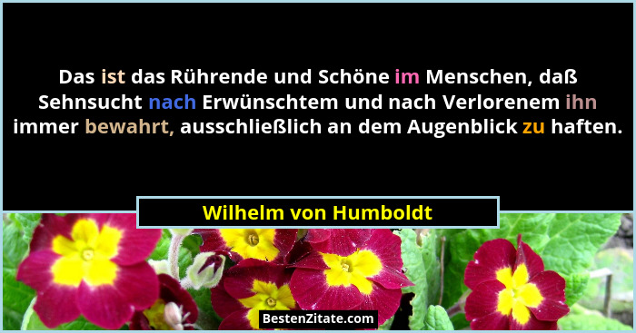 Das ist das Rührende und Schöne im Menschen, daß Sehnsucht nach Erwünschtem und nach Verlorenem ihn immer bewahrt, ausschließli... - Wilhelm von Humboldt