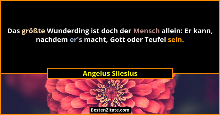 Das größte Wunderding ist doch der Mensch allein: Er kann, nachdem er's macht, Gott oder Teufel sein.... - Angelus Silesius