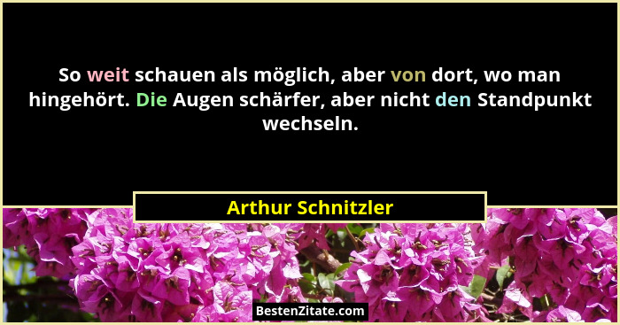 So weit schauen als möglich, aber von dort, wo man hingehört. Die Augen schärfer, aber nicht den Standpunkt wechseln.... - Arthur Schnitzler
