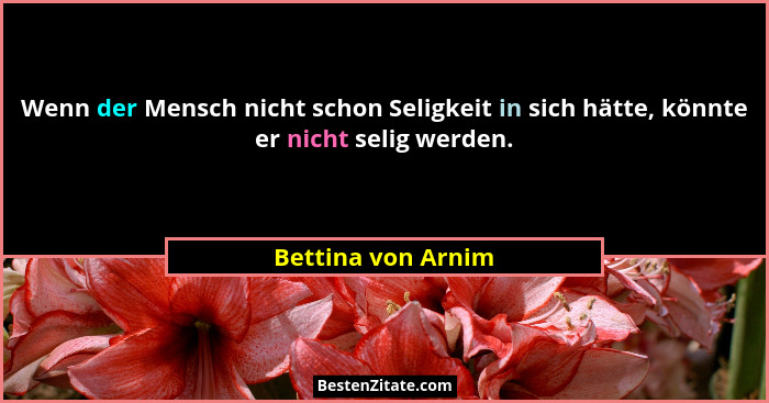 Wenn der Mensch nicht schon Seligkeit in sich hätte, könnte er nicht selig werden.... - Bettina von Arnim