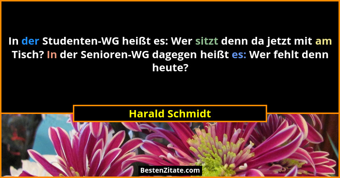 In der Studenten-WG heißt es: Wer sitzt denn da jetzt mit am Tisch? In der Senioren-WG dagegen heißt es: Wer fehlt denn heute?... - Harald Schmidt