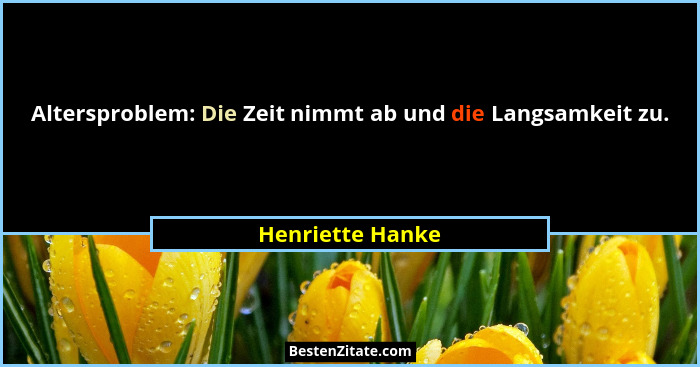 Altersproblem: Die Zeit nimmt ab und die Langsamkeit zu.... - Henriette Hanke