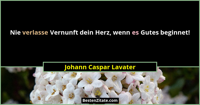 Nie verlasse Vernunft dein Herz, wenn es Gutes beginnet!... - Johann Caspar Lavater