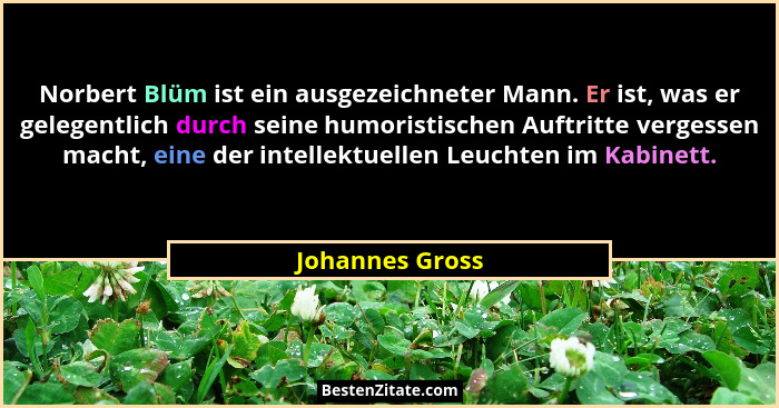 Norbert Blüm ist ein ausgezeichneter Mann. Er ist, was er gelegentlich durch seine humoristischen Auftritte vergessen macht, eine der... - Johannes Gross
