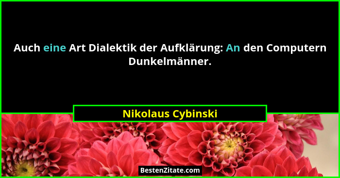 Auch eine Art Dialektik der Aufklärung: An den Computern Dunkelmänner.... - Nikolaus Cybinski
