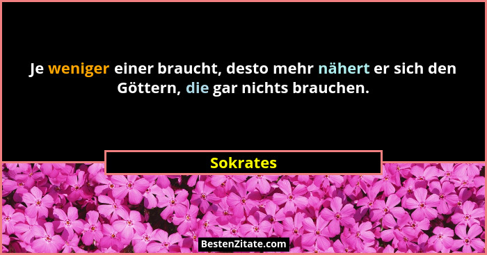 Je weniger einer braucht, desto mehr nähert er sich den Göttern, die gar nichts brauchen.... - Sokrates