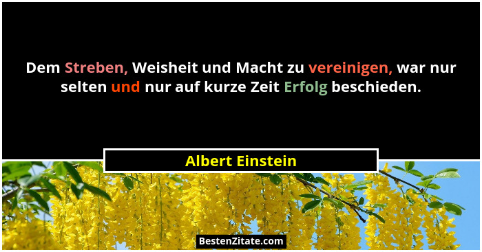 Dem Streben, Weisheit und Macht zu vereinigen, war nur selten und nur auf kurze Zeit Erfolg beschieden.... - Albert Einstein