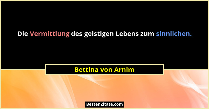 Die Vermittlung des geistigen Lebens zum sinnlichen.... - Bettina von Arnim