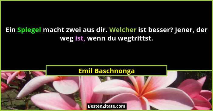 Ein Spiegel macht zwei aus dir. Welcher ist besser? Jener, der weg ist, wenn du wegtrittst.... - Emil Baschnonga