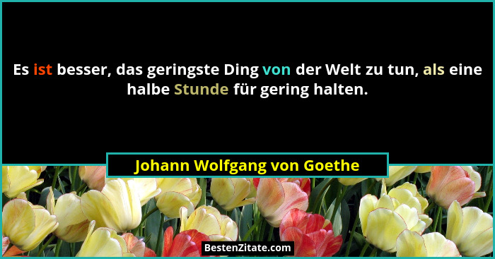 Es ist besser, das geringste Ding von der Welt zu tun, als eine halbe Stunde für gering halten.... - Johann Wolfgang von Goethe