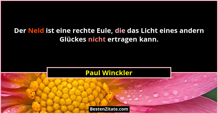 Der Neid ist eine rechte Eule, die das Licht eines andern Glückes nicht ertragen kann.... - Paul Winckler