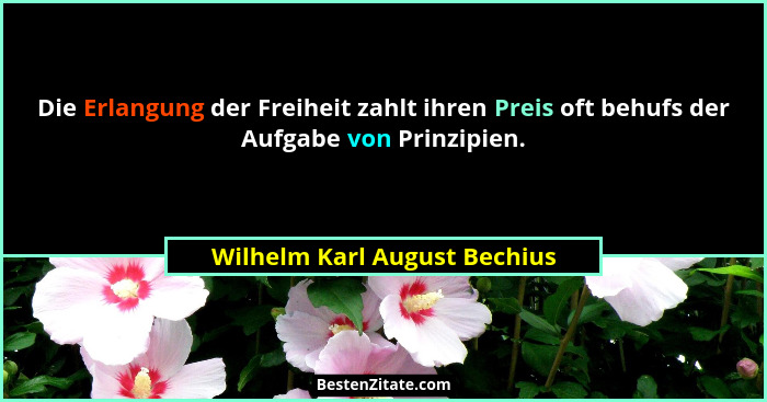 Die Erlangung der Freiheit zahlt ihren Preis oft behufs der Aufgabe von Prinzipien.... - Wilhelm Karl August Bechius