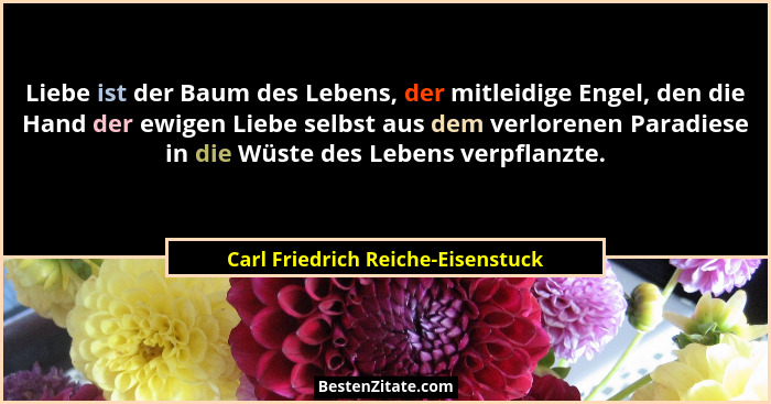 Liebe ist der Baum des Lebens, der mitleidige Engel, den die Hand der ewigen Liebe selbst aus dem verlorenen Paradi... - Carl Friedrich Reiche-Eisenstuck
