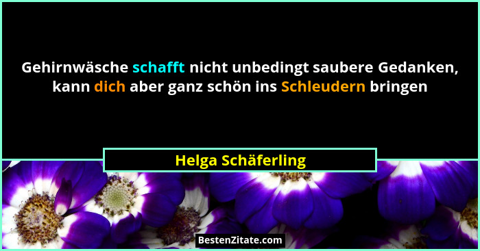 Gehirnwäsche schafft nicht unbedingt saubere Gedanken, kann dich aber ganz schön ins Schleudern bringen... - Helga Schäferling
