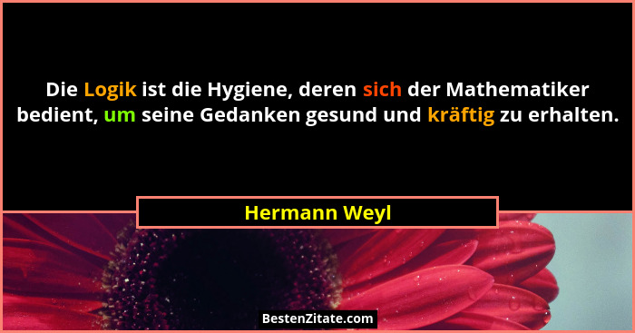 Die Logik ist die Hygiene, deren sich der Mathematiker bedient, um seine Gedanken gesund und kräftig zu erhalten.... - Hermann Weyl