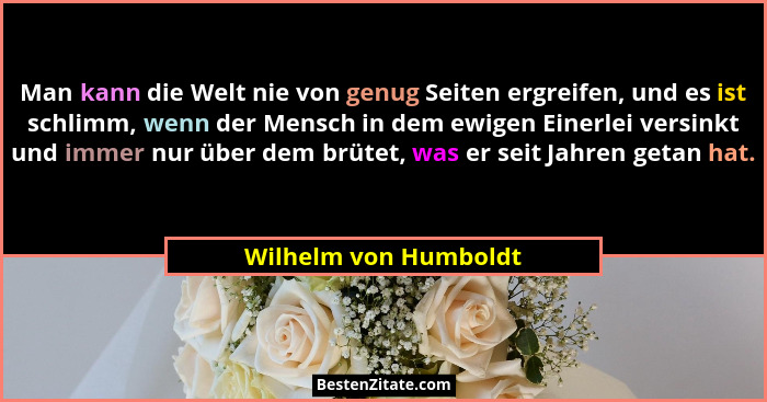 Man kann die Welt nie von genug Seiten ergreifen, und es ist schlimm, wenn der Mensch in dem ewigen Einerlei versinkt und immer... - Wilhelm von Humboldt
