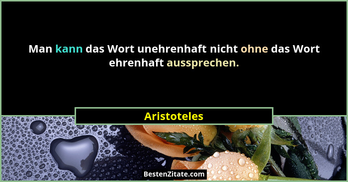 Man kann das Wort unehrenhaft nicht ohne das Wort ehrenhaft aussprechen.... - Aristoteles