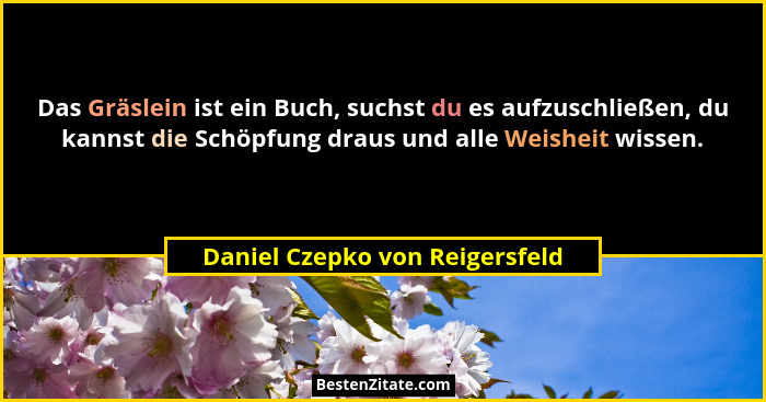 Das Gräslein ist ein Buch, suchst du es aufzuschließen, du kannst die Schöpfung draus und alle Weisheit wissen.... - Daniel Czepko von Reigersfeld