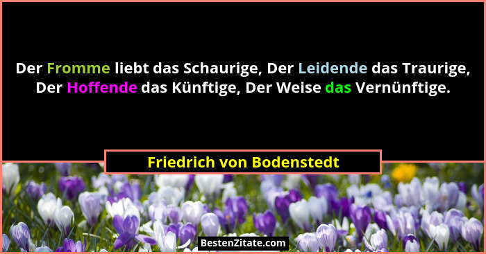 Der Fromme liebt das Schaurige, Der Leidende das Traurige, Der Hoffende das Künftige, Der Weise das Vernünftige.... - Friedrich von Bodenstedt