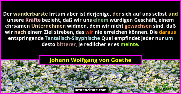 Der wunderbarste Irrtum aber ist derjenige, der sich auf uns selbst und unsere Kräfte bezieht, daß wir uns einem würdigen... - Johann Wolfgang von Goethe