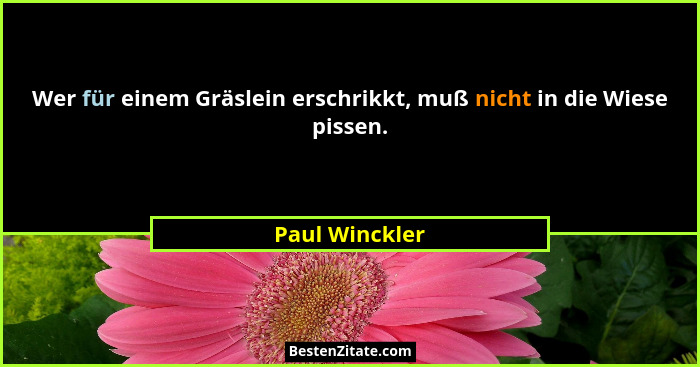 Wer für einem Gräslein erschrikkt, muß nicht in die Wiese pissen.... - Paul Winckler