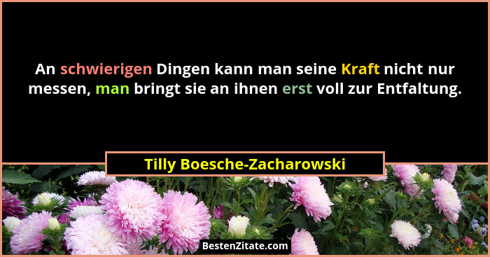 An schwierigen Dingen kann man seine Kraft nicht nur messen, man bringt sie an ihnen erst voll zur Entfaltung.... - Tilly Boesche-Zacharowski