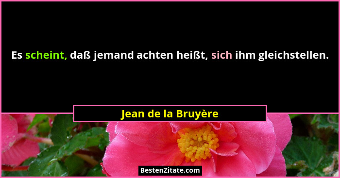 Es scheint, daß jemand achten heißt, sich ihm gleichstellen.... - Jean de la Bruyère