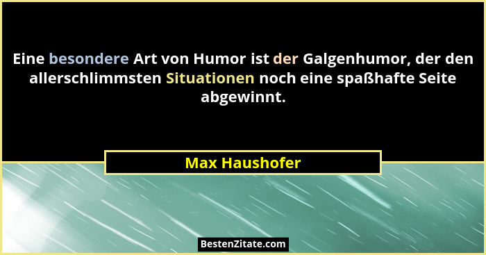 Eine besondere Art von Humor ist der Galgenhumor, der den allerschlimmsten Situationen noch eine spaßhafte Seite abgewinnt.... - Max Haushofer