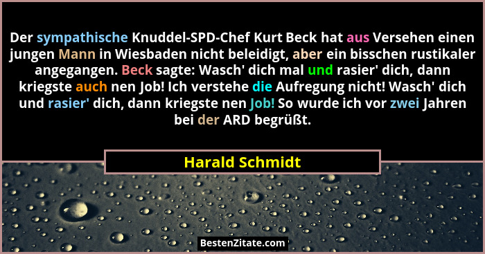 Der sympathische Knuddel-SPD-Chef Kurt Beck hat aus Versehen einen jungen Mann in Wiesbaden nicht beleidigt, aber ein bisschen rustik... - Harald Schmidt