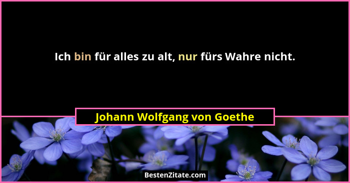 Ich bin für alles zu alt, nur fürs Wahre nicht.... - Johann Wolfgang von Goethe