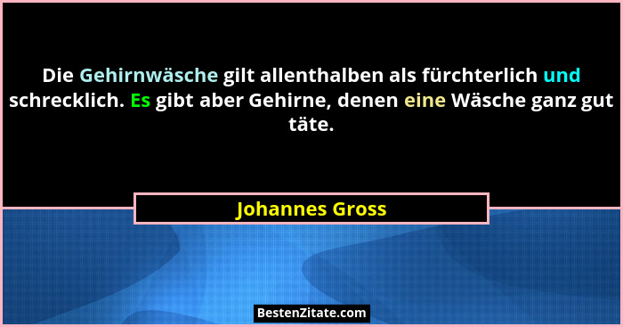 Die Gehirnwäsche gilt allenthalben als fürchterlich und schrecklich. Es gibt aber Gehirne, denen eine Wäsche ganz gut täte.... - Johannes Gross