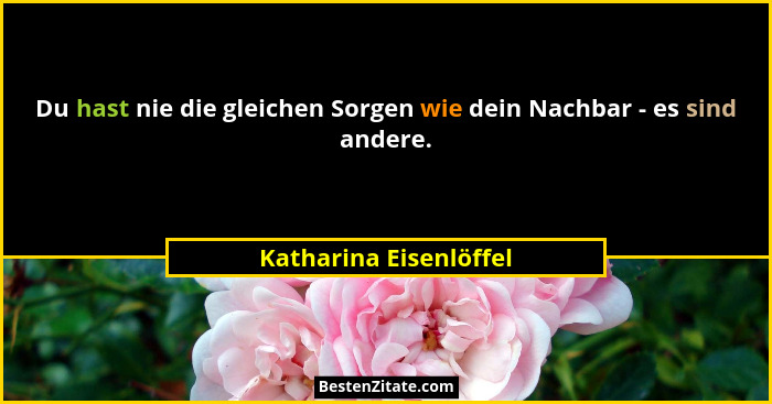 Du hast nie die gleichen Sorgen wie dein Nachbar - es sind andere.... - Katharina Eisenlöffel