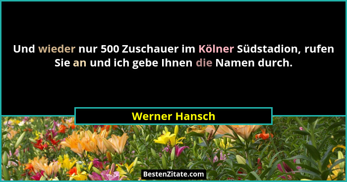 Und wieder nur 500 Zuschauer im Kölner Südstadion, rufen Sie an und ich gebe Ihnen die Namen durch.... - Werner Hansch