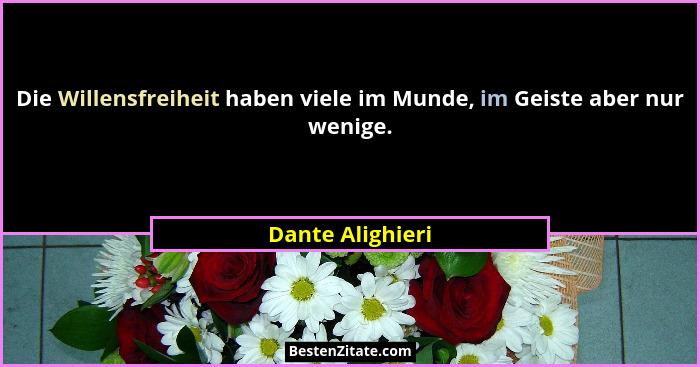 Die Willensfreiheit haben viele im Munde, im Geiste aber nur wenige.... - Dante Alighieri
