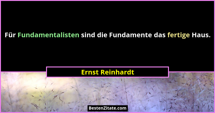 Für Fundamentalisten sind die Fundamente das fertige Haus.... - Ernst Reinhardt