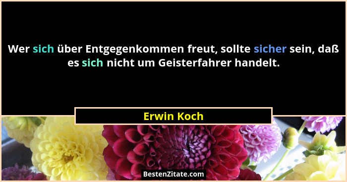 Wer sich über Entgegenkommen freut, sollte sicher sein, daß es sich nicht um Geisterfahrer handelt.... - Erwin Koch