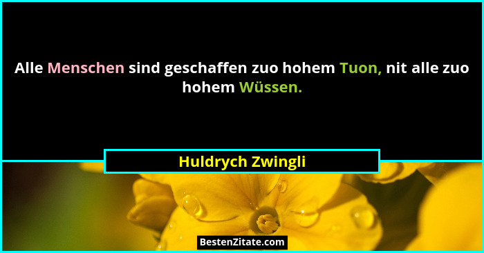 Alle Menschen sind geschaffen zuo hohem Tuon, nit alle zuo hohem Wüssen.... - Huldrych Zwingli