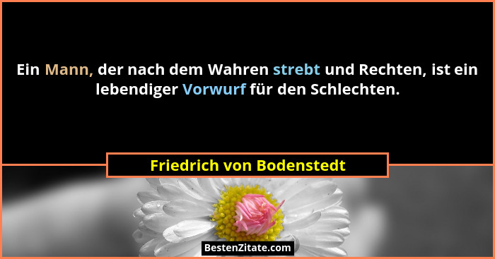 Ein Mann, der nach dem Wahren strebt und Rechten, ist ein lebendiger Vorwurf für den Schlechten.... - Friedrich von Bodenstedt