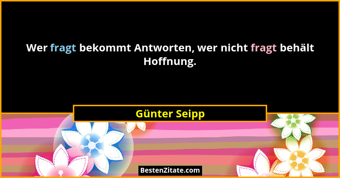 Wer fragt bekommt Antworten, wer nicht fragt behält Hoffnung.... - Günter Seipp