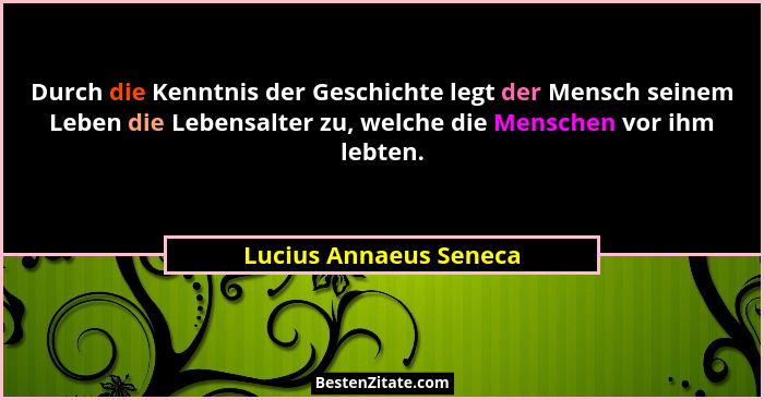 Durch die Kenntnis der Geschichte legt der Mensch seinem Leben die Lebensalter zu, welche die Menschen vor ihm lebten.... - Lucius Annaeus Seneca