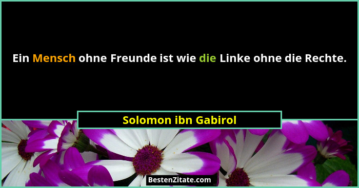 Ein Mensch ohne Freunde ist wie die Linke ohne die Rechte.... - Solomon ibn Gabirol