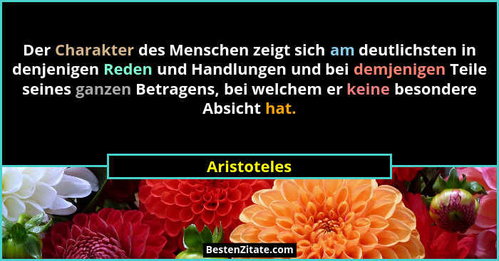 Der Charakter des Menschen zeigt sich am deutlichsten in denjenigen Reden und Handlungen und bei demjenigen Teile seines ganzen Betragen... - Aristoteles