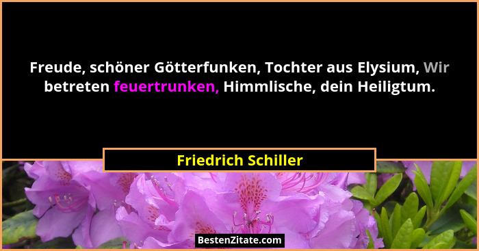 Freude, schöner Götterfunken, Tochter aus Elysium, Wir betreten feuertrunken, Himmlische, dein Heiligtum.... - Friedrich Schiller