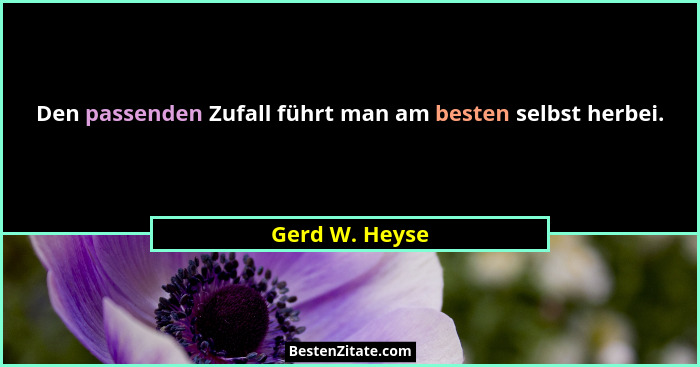 Den passenden Zufall führt man am besten selbst herbei.... - Gerd W. Heyse