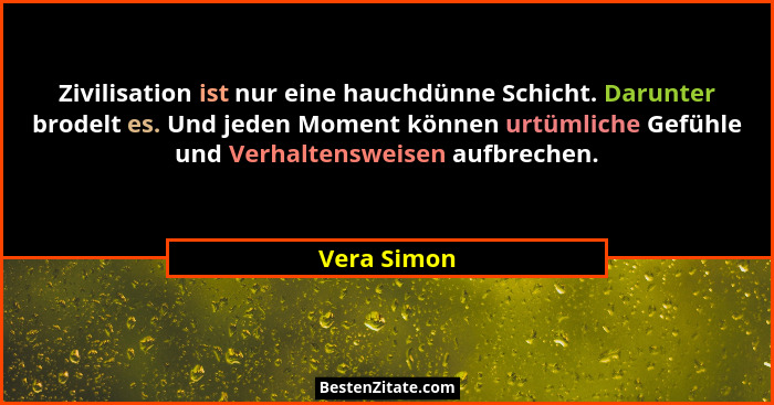 Zivilisation ist nur eine hauchdünne Schicht. Darunter brodelt es. Und jeden Moment können urtümliche Gefühle und Verhaltensweisen aufbre... - Vera Simon