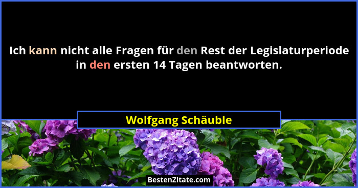 Ich kann nicht alle Fragen für den Rest der Legislaturperiode in den ersten 14 Tagen beantworten.... - Wolfgang Schäuble