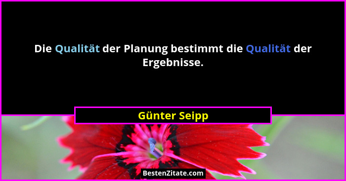 Die Qualität der Planung bestimmt die Qualität der Ergebnisse.... - Günter Seipp