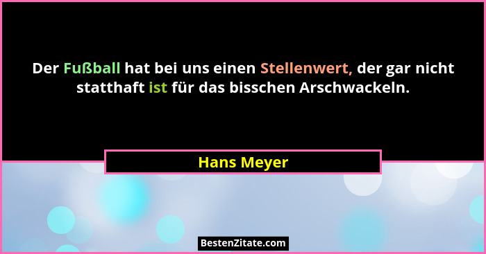 Der Fußball hat bei uns einen Stellenwert, der gar nicht statthaft ist für das bisschen Arschwackeln.... - Hans Meyer