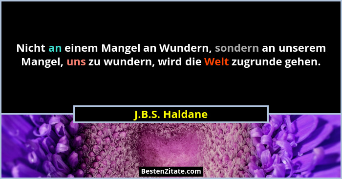 Nicht an einem Mangel an Wundern, sondern an unserem Mangel, uns zu wundern, wird die Welt zugrunde gehen.... - J.B.S. Haldane