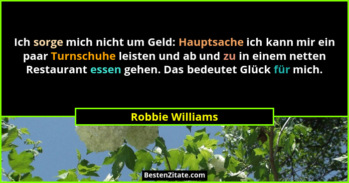 Ich sorge mich nicht um Geld: Hauptsache ich kann mir ein paar Turnschuhe leisten und ab und zu in einem netten Restaurant essen geh... - Robbie Williams